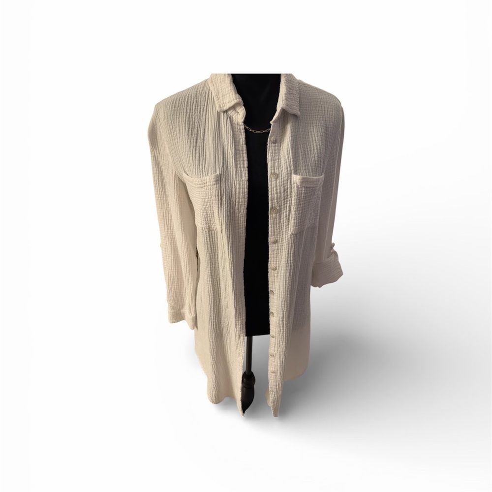 White Textured Button-Up Shirt